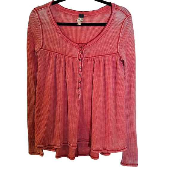 Free People Shirt Women XS Babydoll Henley Y2k Vampire Diaries Boho Chic Smocked - Picture 1 of 12